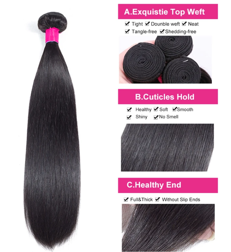 Brazilian Straight Bundles With 6×6 Closure 10A Grade 100% Human Remy Hair MYLOCKME