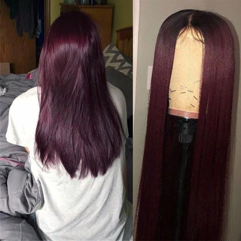 Straight Burgundy Lace Front Wig 99J Colored 13x4 HD Lace Front Human Hair Wig