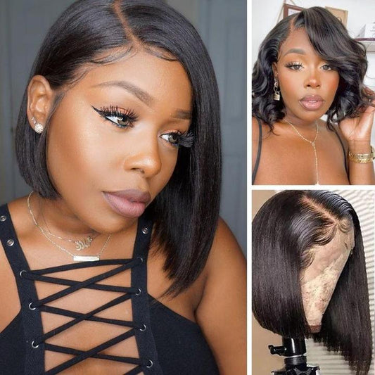 Mylockme Asymmetrical Bob Wigs Blunt Haircuts Lace Front Wigs with Side Part Perfect For Any Face Shapes