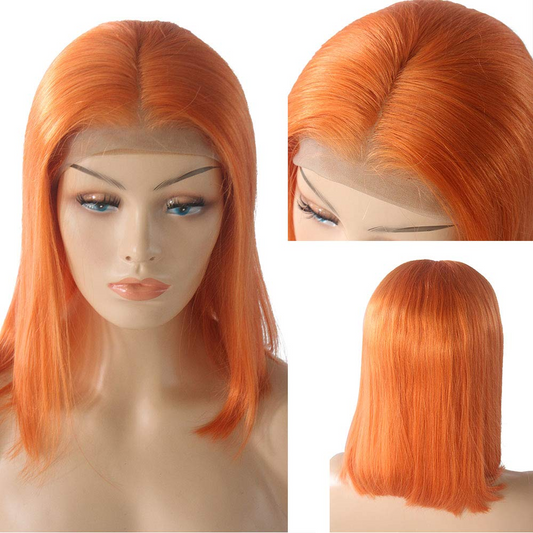 Cheveux raides orange 13 × 4 HD Lace Front Short Bob Wig MYLOCKME 