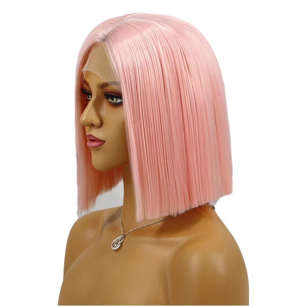 Perruque de cheveux raides rose 13 * 4 HD Lace Front Short Bob Wig 150% &amp; 180% Density Human Hair Wig MYLOCKME