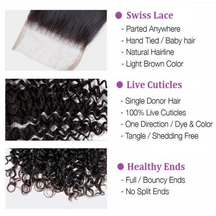 Brazilian Kinky Curly 4 Bundles With 4×4 Lace Closure 10A Grade 100% Human Remy Hair MYLOCKME