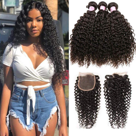 Indian Kinky Curly Hair Bundles With 4×4 Closure 10A Grade 100% Human Remy Hair MYLOCKME