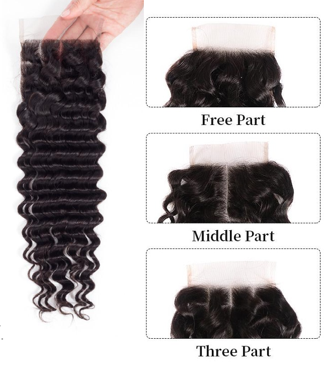 Paquets péruviens de vague profonde avec la fermeture 4×4 10A catégorie 100% cheveux humains de Remy MYLOCKME 
