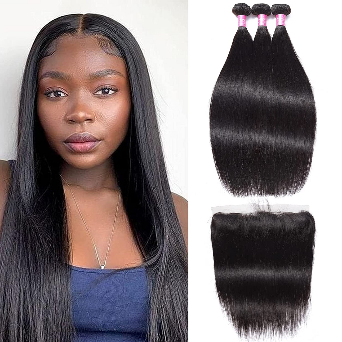 Peruvian Straight Bundles With 13×4 Lace Frontal 10A Grade 100% Human Remy Hair MYLOCKME