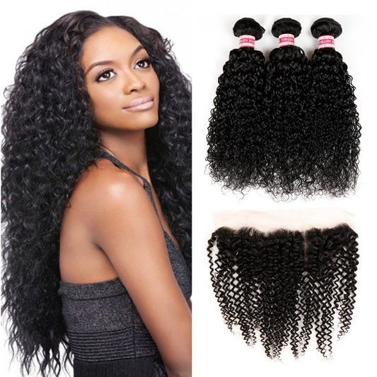 Indian Kinky Curly Bundles With 13×4 Lace Frontal 10A Grade 100% Human Remy Hair MYLOCKME