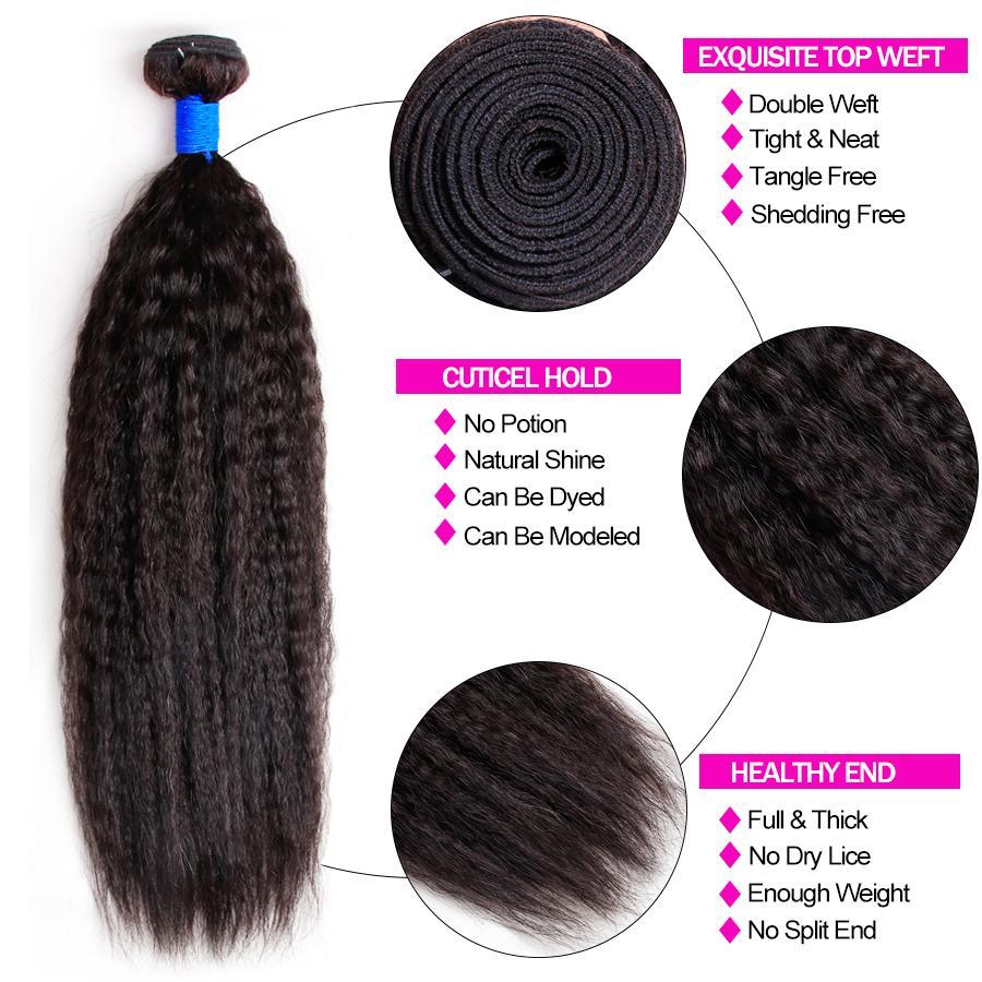 Malaysian Kinky Straight Bundles With 4×4 Closure 10A Grade 100% Human Remy Hair MYLOCKME