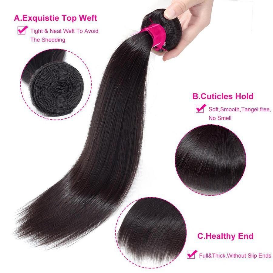 Brazilian Straight 4 Bundles With 13×4 Lace Frontal 10A Grade 100% Human Remy Hair MYLOCKME