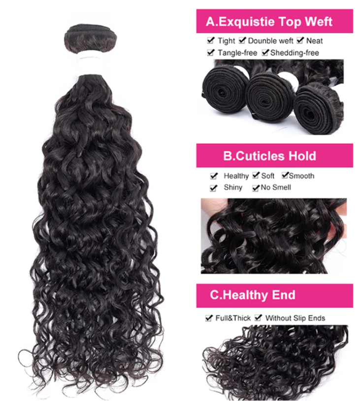 Malaysian Water Wave Bundles With 13×4 Lace Frontal 10A Grade 100% Human Remy Hair MYLOCKME